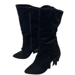 Venus Trouser Boots Size 6 Black Velvet Style with Eyelet Design